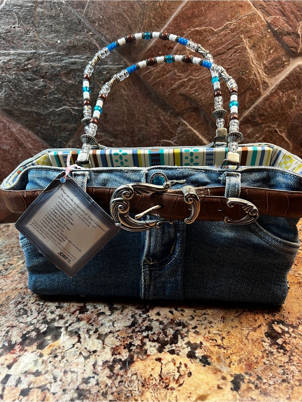 Original Bootie Bags Handmade Denim Western Purse Beaded Handles Rare - Picture 16 of 17